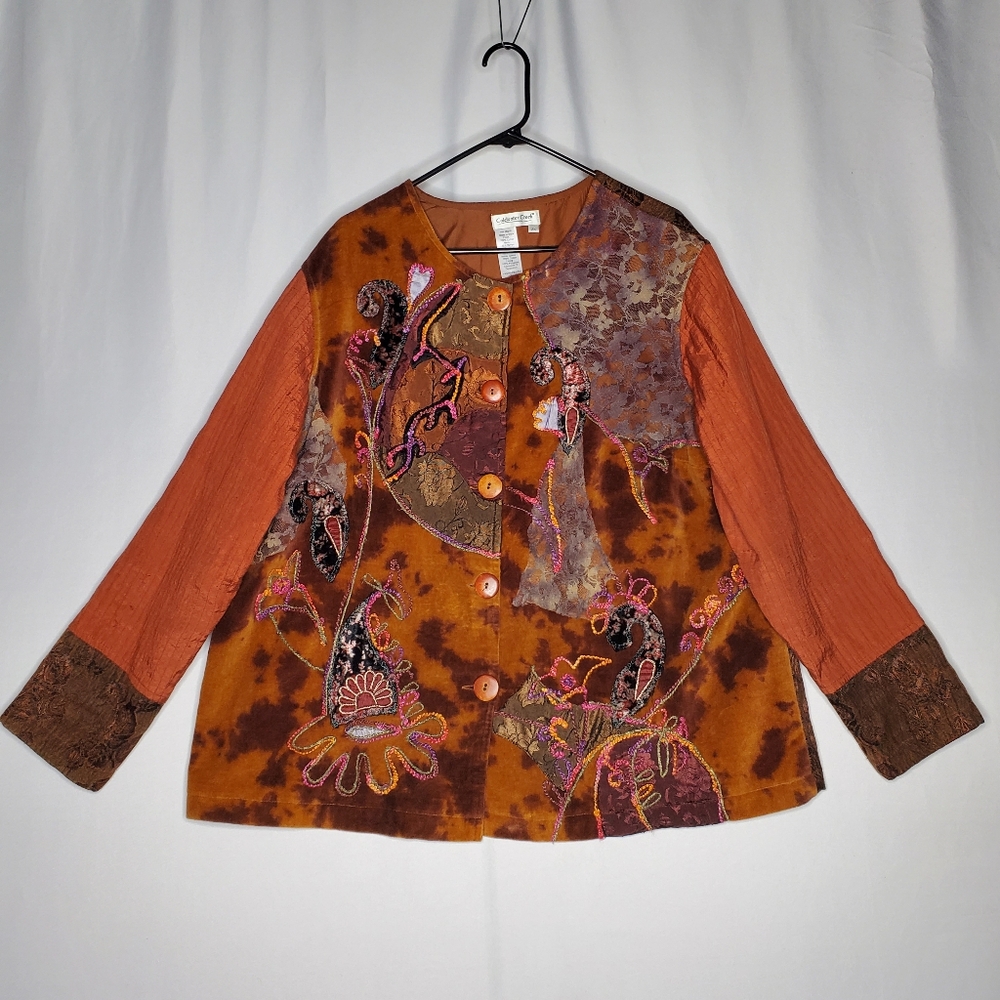 Coldwater Creek Jacket Women 2X Multicolor Embroidered Artsy Fairy Whimsy Y2K